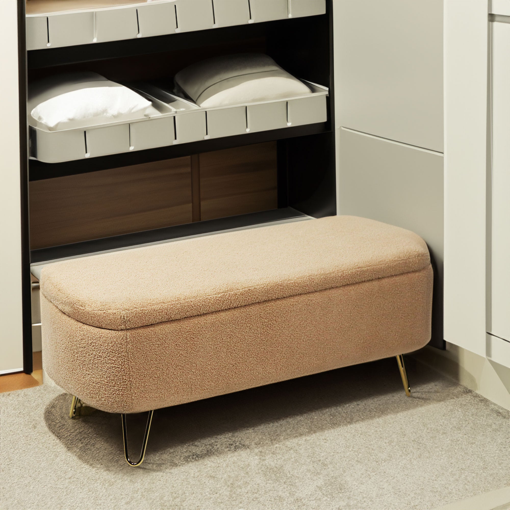 Camel Storage Ottoman Bench for End of Bed Gold Legs