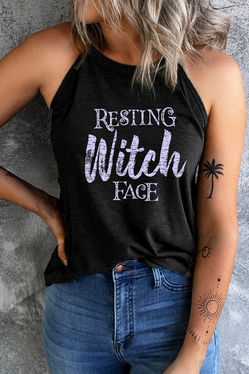 Débardeur à col rond avec imprimé RESTING WITCH FACE