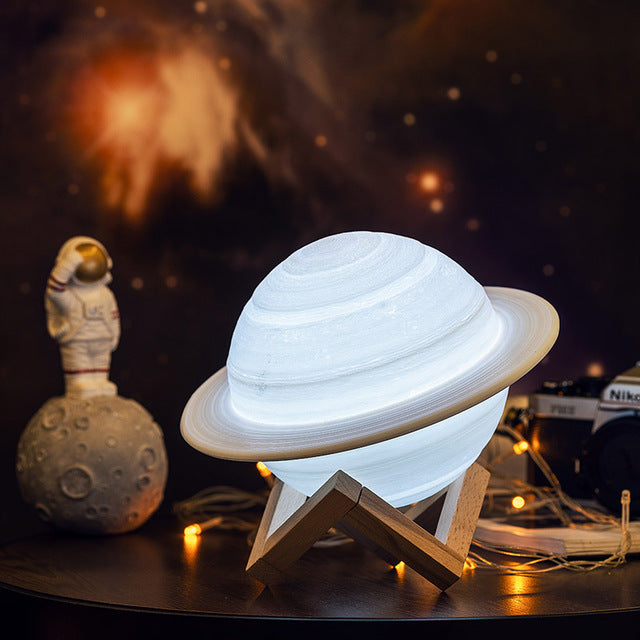 Rechargeable 3D Print Saturn Lamp Like Moon Lamp Night Light For Moon light with 2Colors 16Colors Remote Gifts