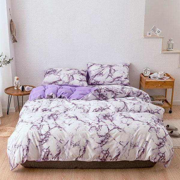 The Bedroom Bedding Is A Comfortable White Marble Pattern Printed Duvet Cover (2/3 Piece Set)