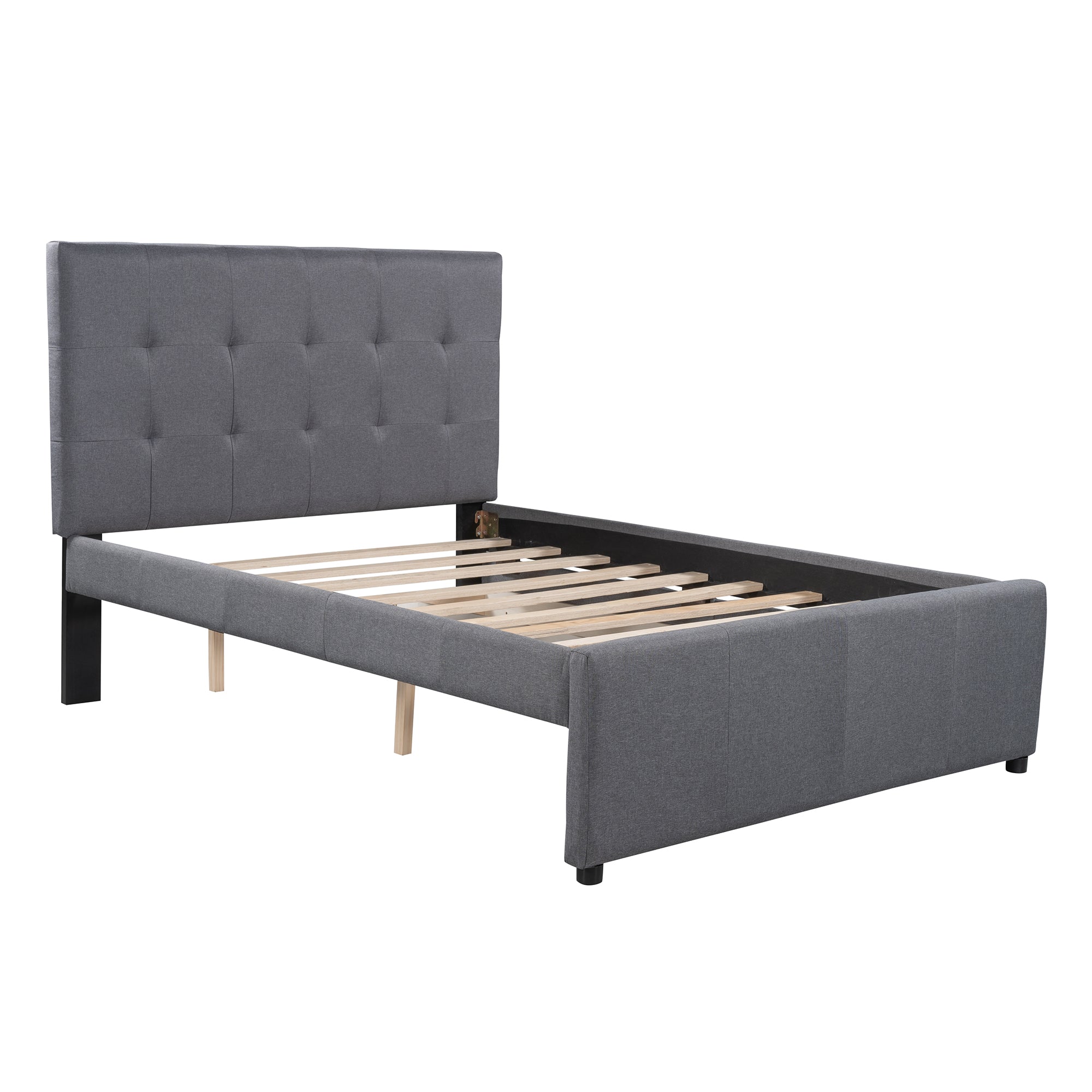 Linen Upholstered Platform Bed With Headboard and Two Drawers Full