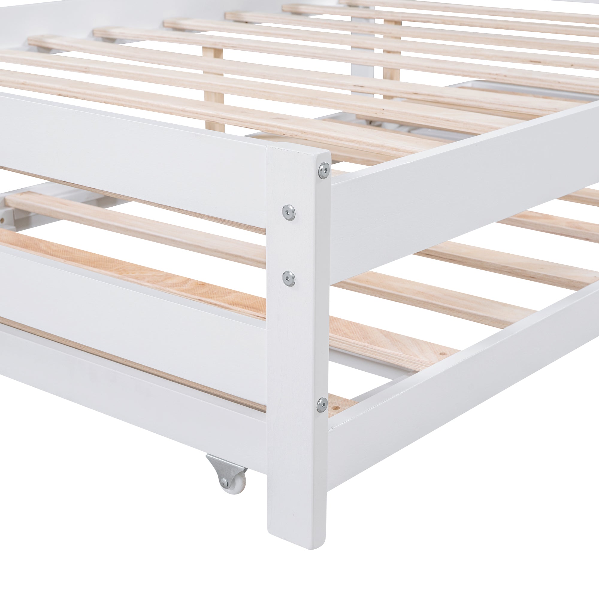 Full Size Platform Bed with Adjustable Trundle White