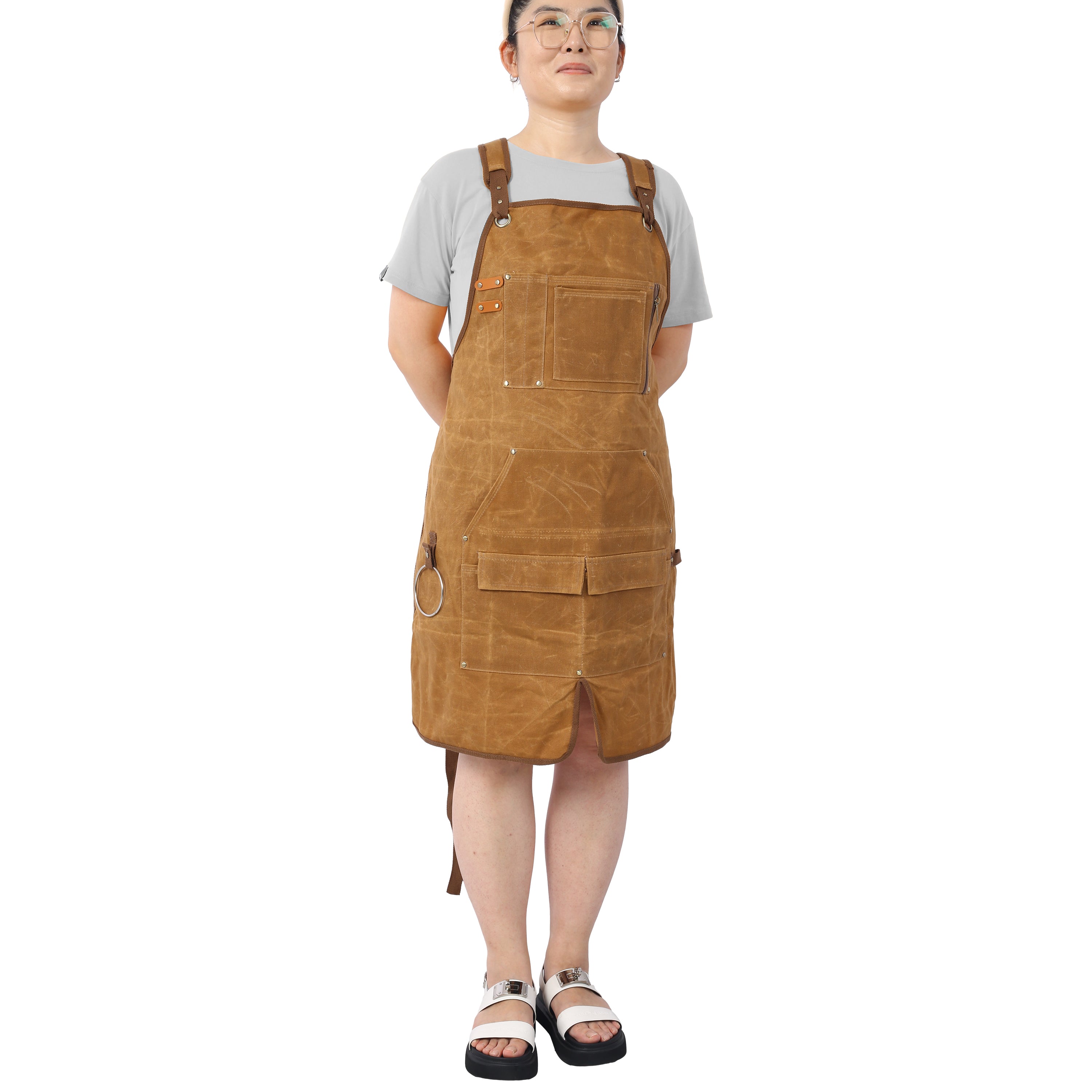 Long heavy-duty waxed canvas tool apron, carpenter apron, carpenter apron, carpenter waterproof 18 ounces