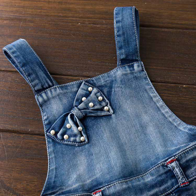 SPRING Summer US Style Girl Jumpsuit Cute Sweet Fashion Washed Jeans Denim Romper Jumpsuits Straps Short Pants Cowboy Blue