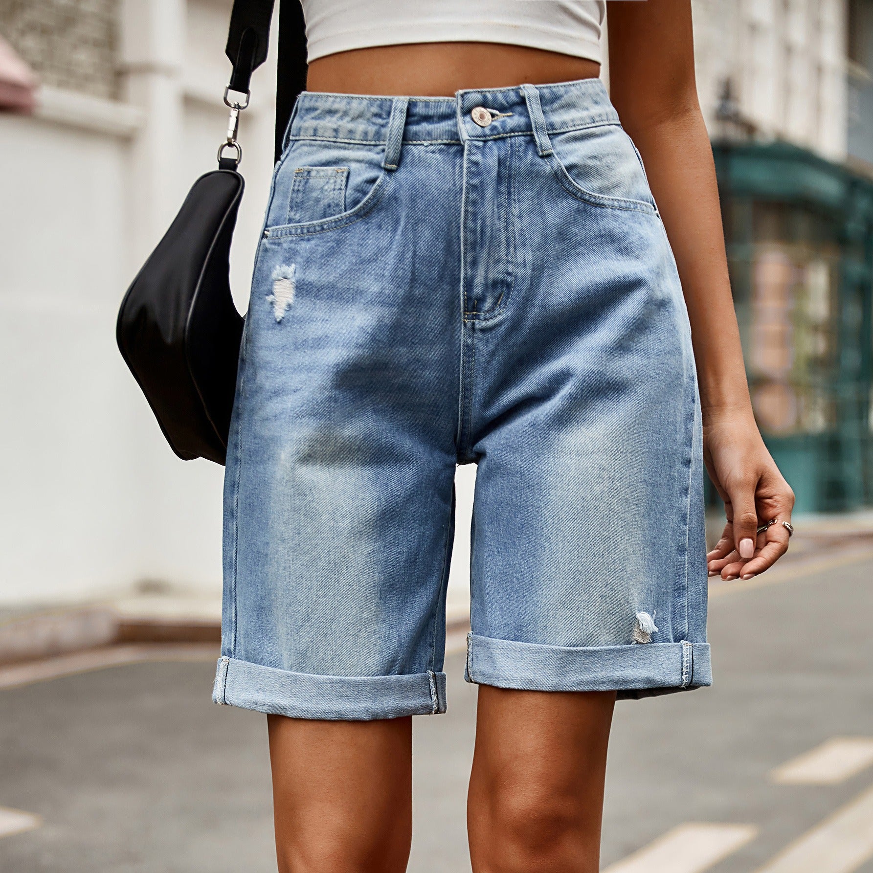 Women's Casual Jeans Y2K Loose Frayed Curl Plus Size Mom Straight Leg Pants  Fashion Street Style Ladies Denim Shorts