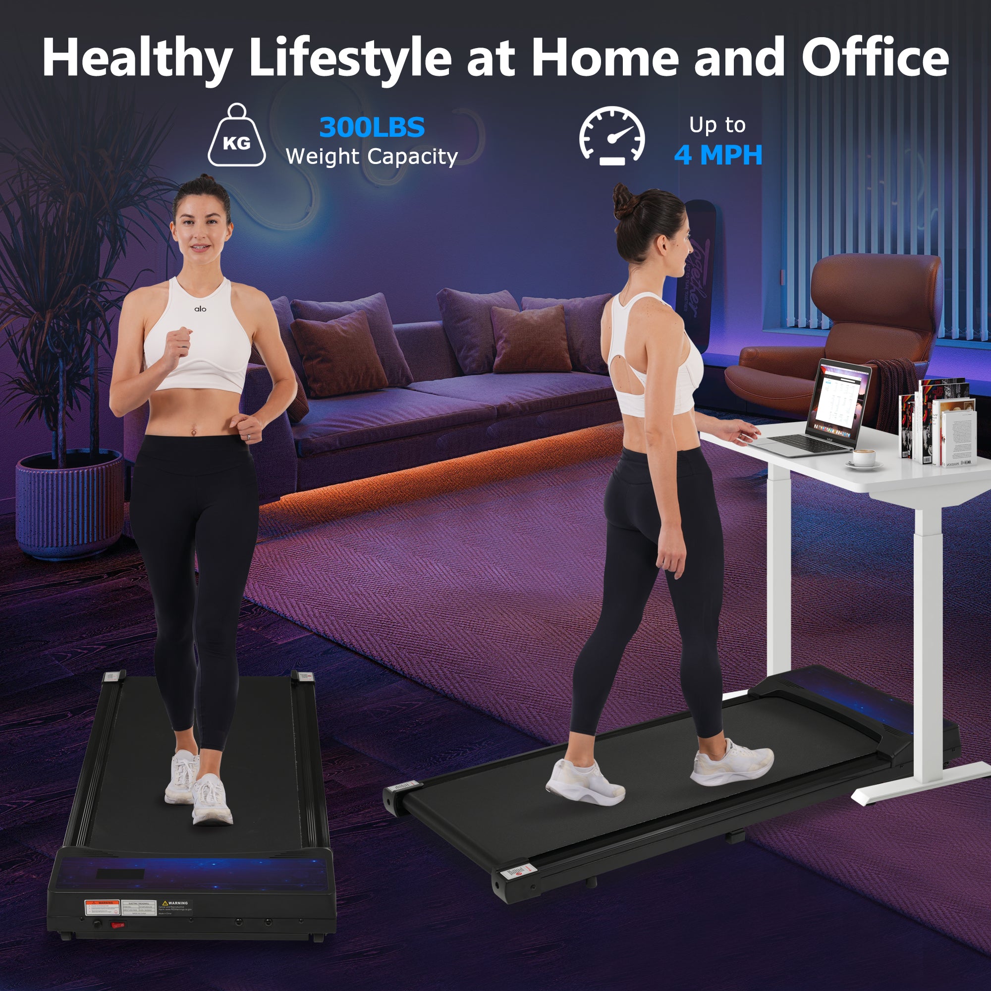 New 8.10 Walking Pad Under Home Desktop Treadmill -2.5HP Walking Treadmill 0.6-4MPH 300LBS Capacity Remote Control Battery