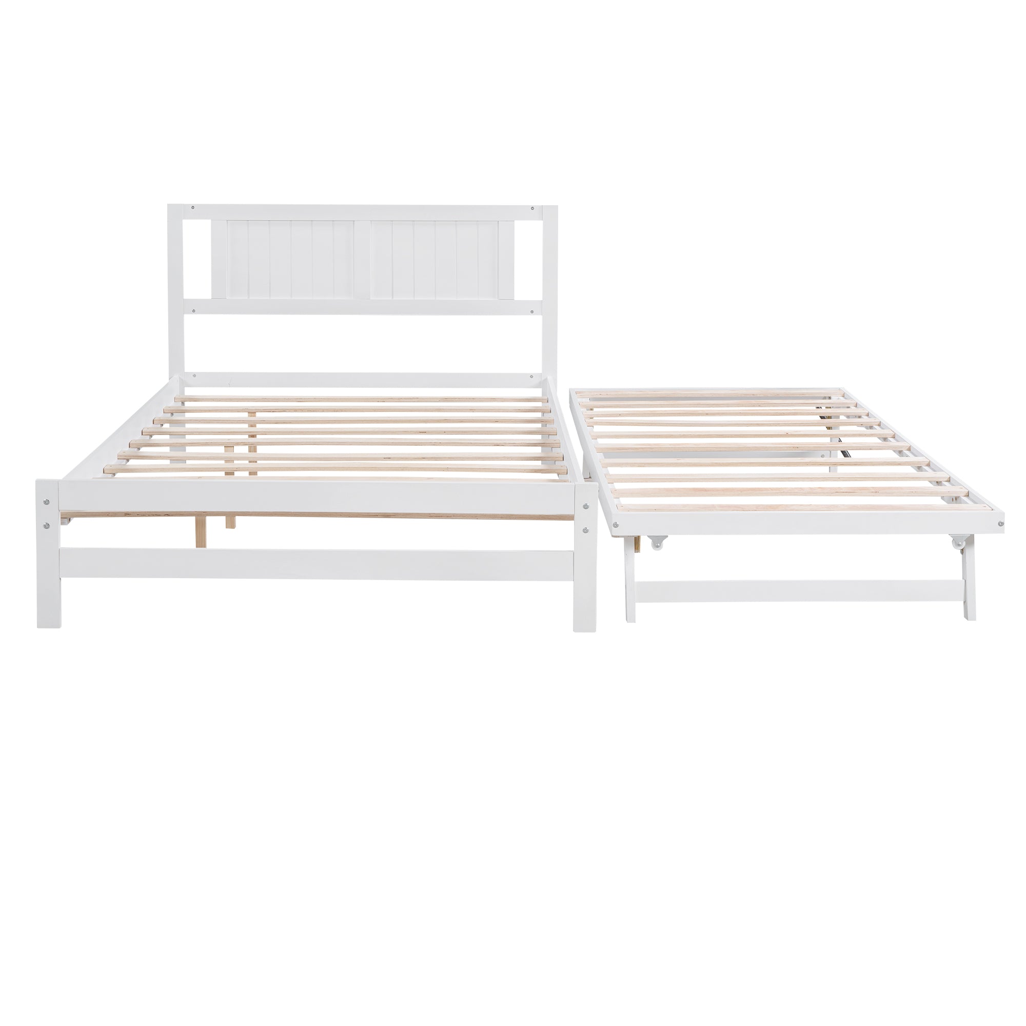 Full Size Platform Bed with Adjustable Trundle White