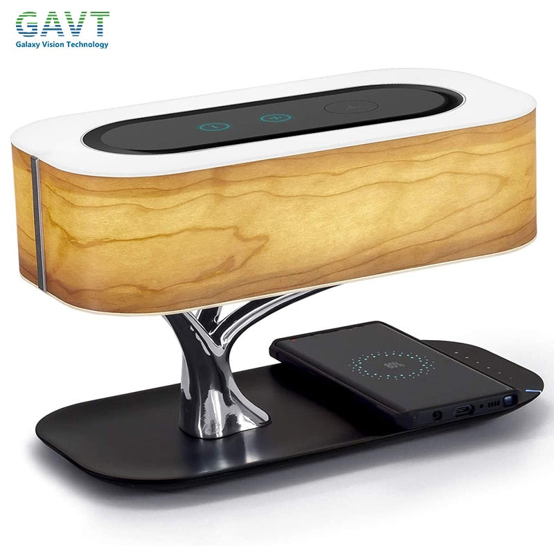 Lampe de table à LED moderne pour chambre à coucher, haut-parleur Bluetooth à intensité variable, chargeur de téléphone, lampe de bureau sans fil, lampe de chevet, lampe de table, lampe d'arbre 