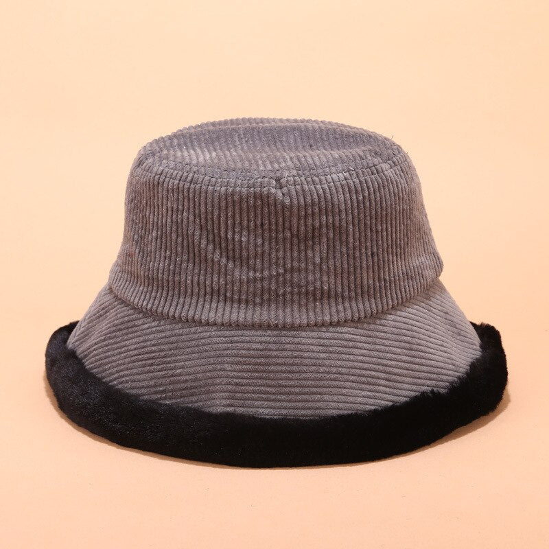 Autumn Winter Bucket Hats Women Corduroy Panama Hat Thick  Warm Plush Fisherman Cap For Girl crimping Basin Hat kapelusz