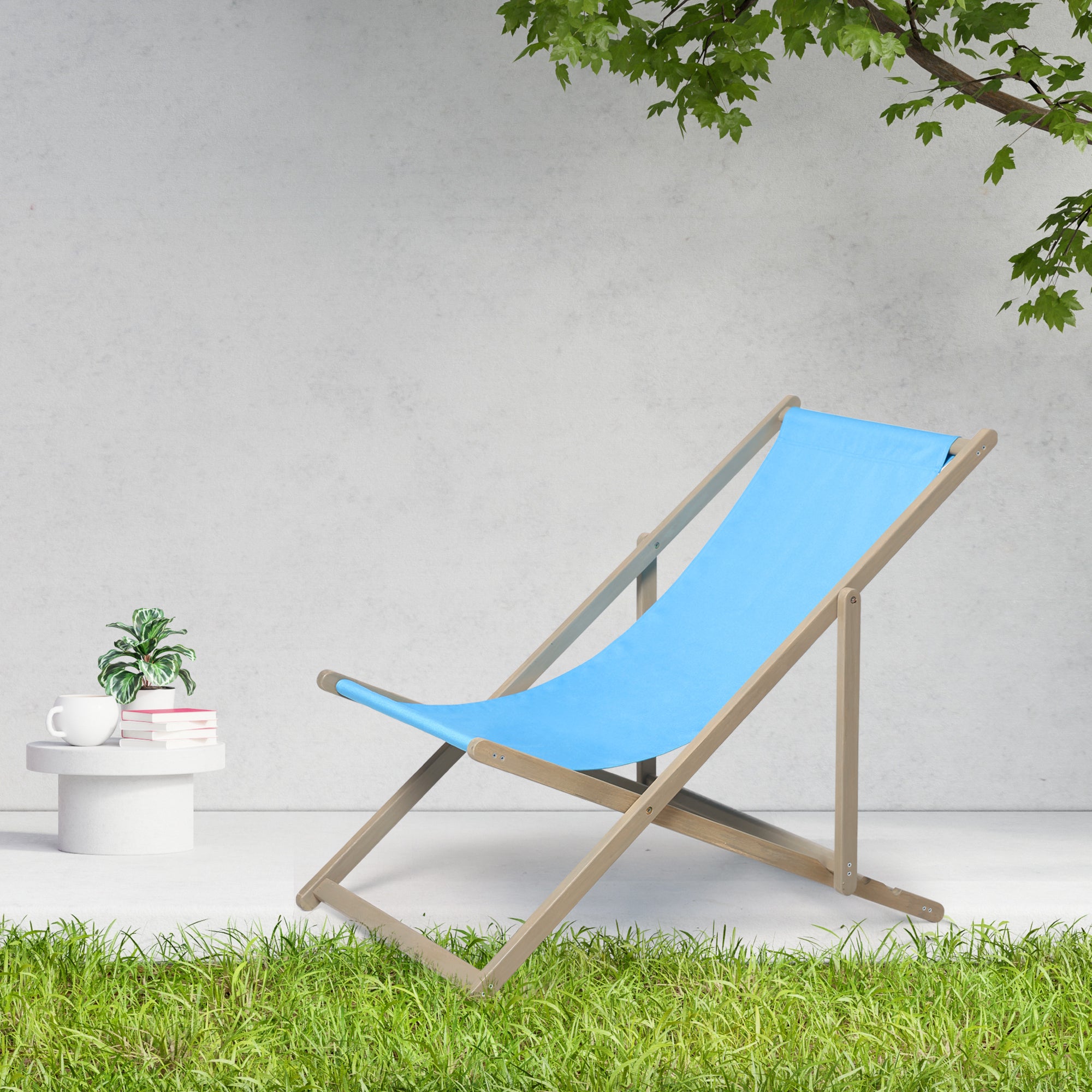 Lot de 2 chaises de patio en élingue de plage, chaises d'extérieur pliantes en bois pour l'extérieur, hauteur réglable sur 3 niveaux, chaises de plage inclinables portables