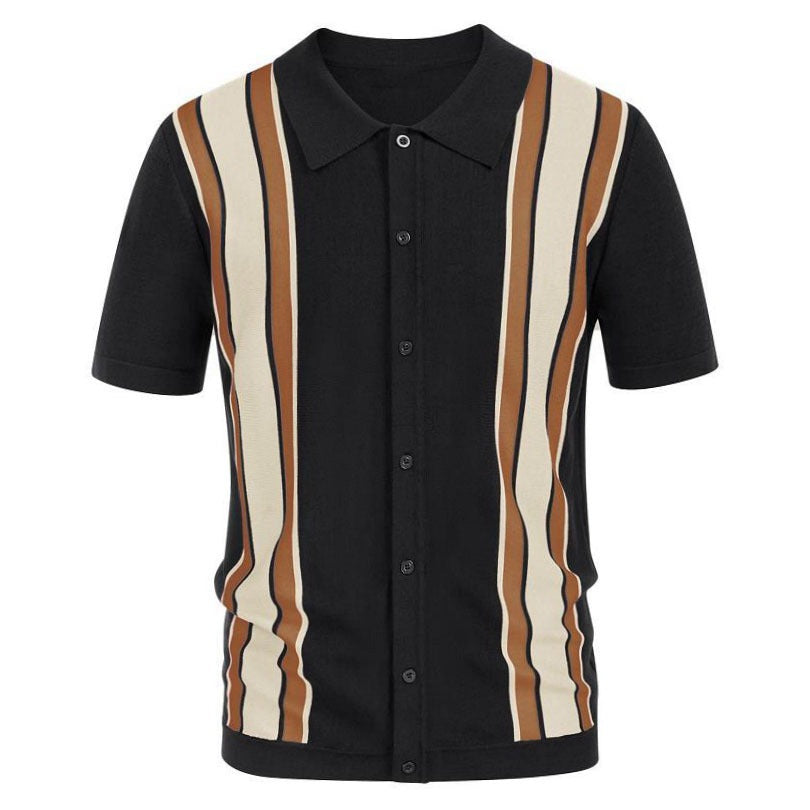 Men's Knitted Shirt Spliced Contrast Business POLO Shirt