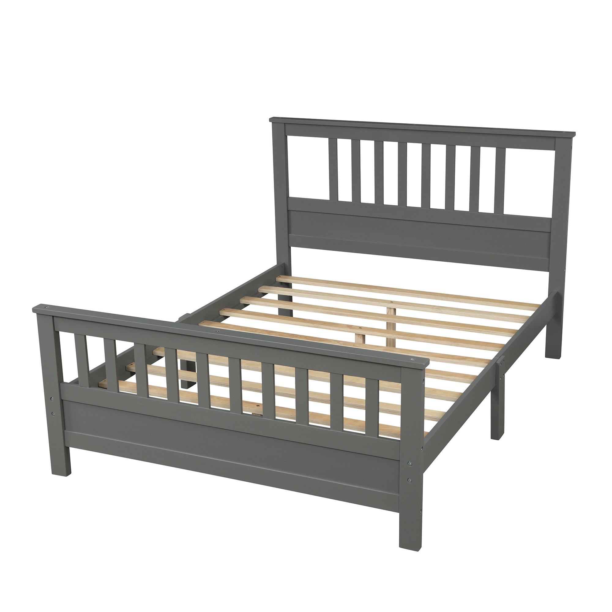 Wood Platform Bed with Headboard and Footboard  Full (Gray)