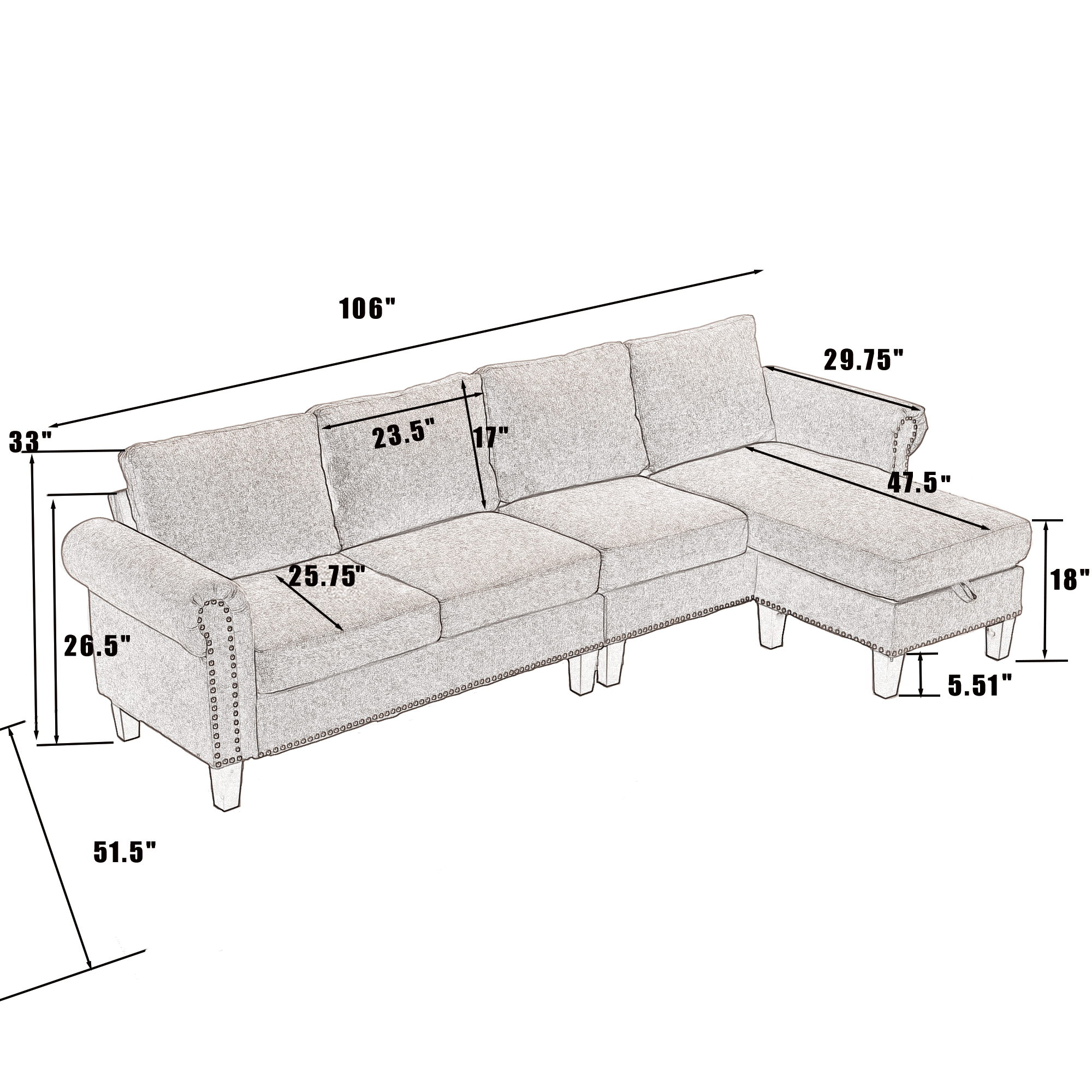 Convertible Sectional Sofa with Storage,L-shaped sofa,Four-seater sofa,Modern Linen Fabric Sectional Couches Beige