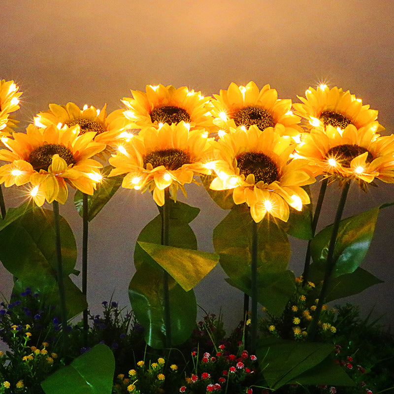 Solar Lamp Ground Plug Lamp Three Head Four Head Sunflower Simulation Flower Lamp Garden Garden Landscape Lamp