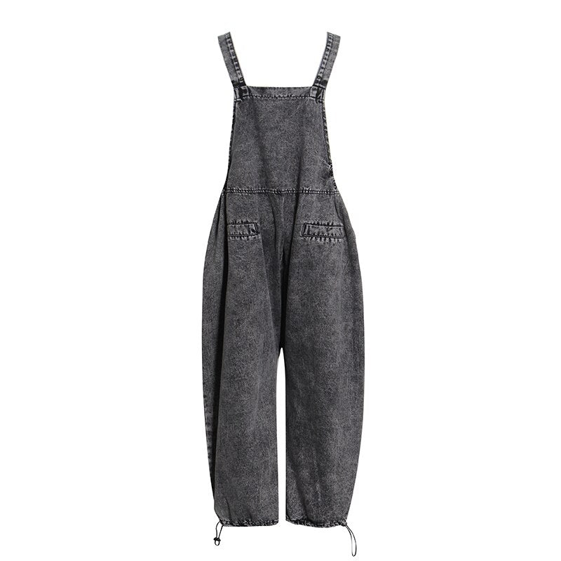 Trendy One-Piece Jeans Spring New Loose Version Large Pocket Stitching Personality Casual Overalls