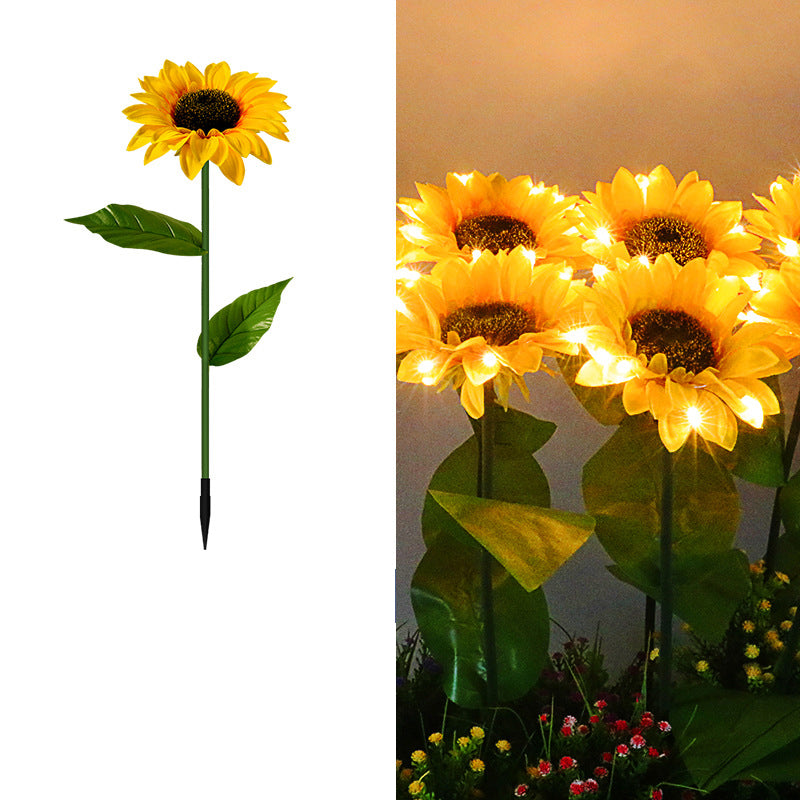 Solar Lamp Ground Plug Lamp Three Head Four Head Sunflower Simulation Flower Lamp Garden Garden Landscape Lamp