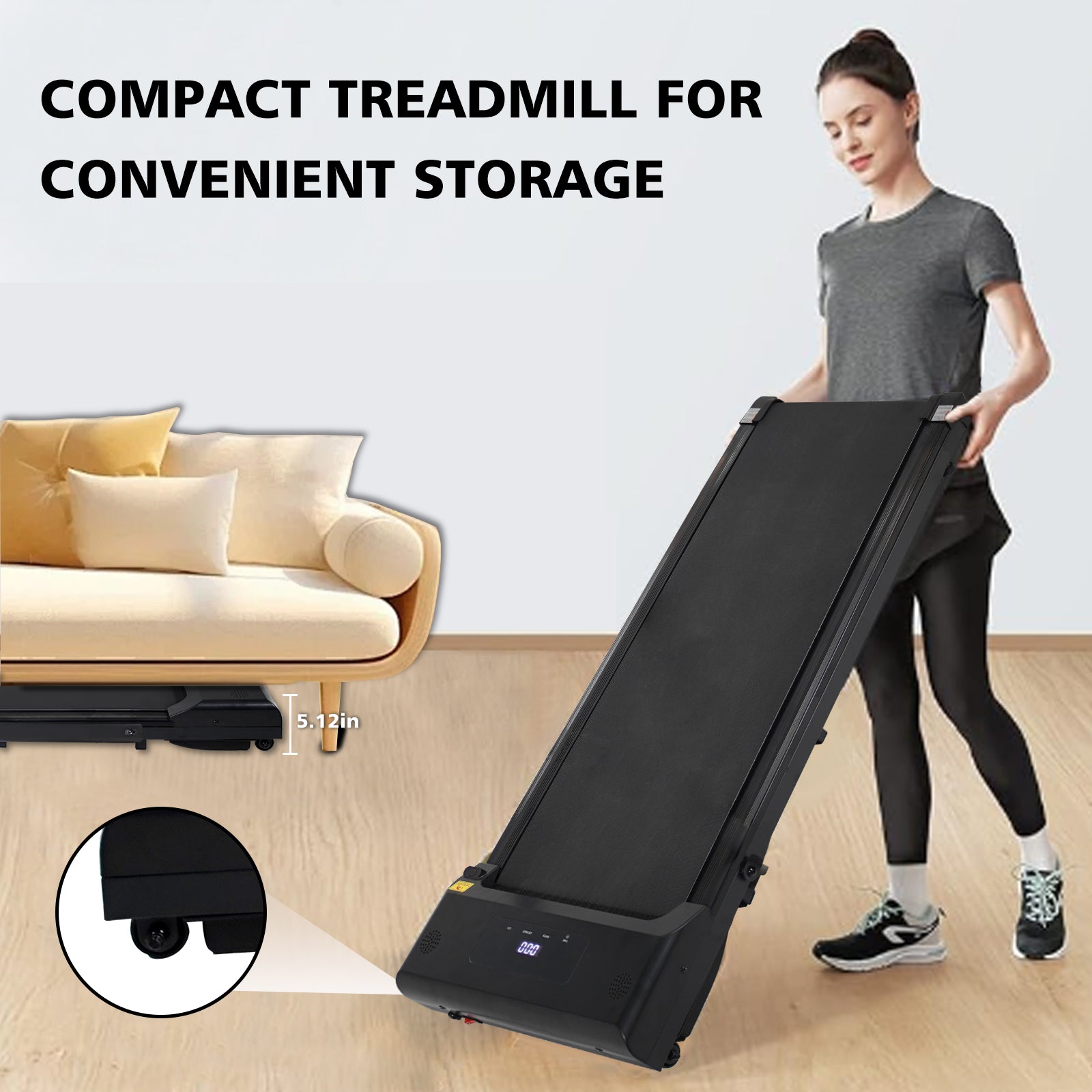 Tapis roulant portable avec télécommande, une machine de marche et de jogging de 240 livres et une capacité noire