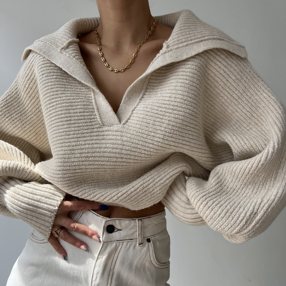 European and American Spring and Autumn New Product Knitted Sweater Knitted Sweater Collar Pullover Women's Top