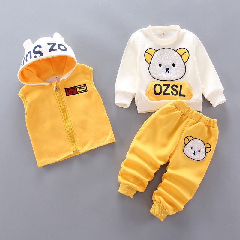 Autumn New Children's Clothing Autumn Clothing Plush Bear Three Piece Set Korean Children's Suit Trend