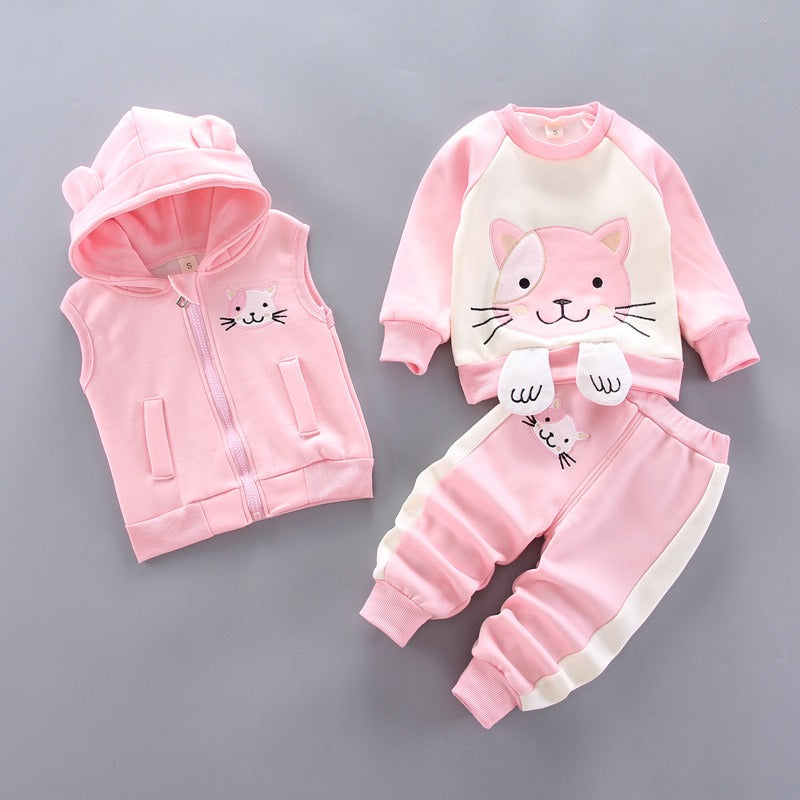 Autumn New Children's Clothing Autumn Clothing Plush Bear Three Piece Set Korean Children's Suit Trend