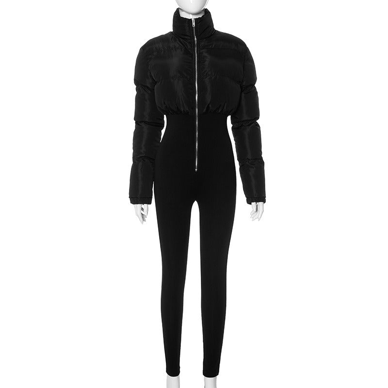 Black Cat Suit jumpsuit elastic tight fitting jumpsuit slim fit short jacket