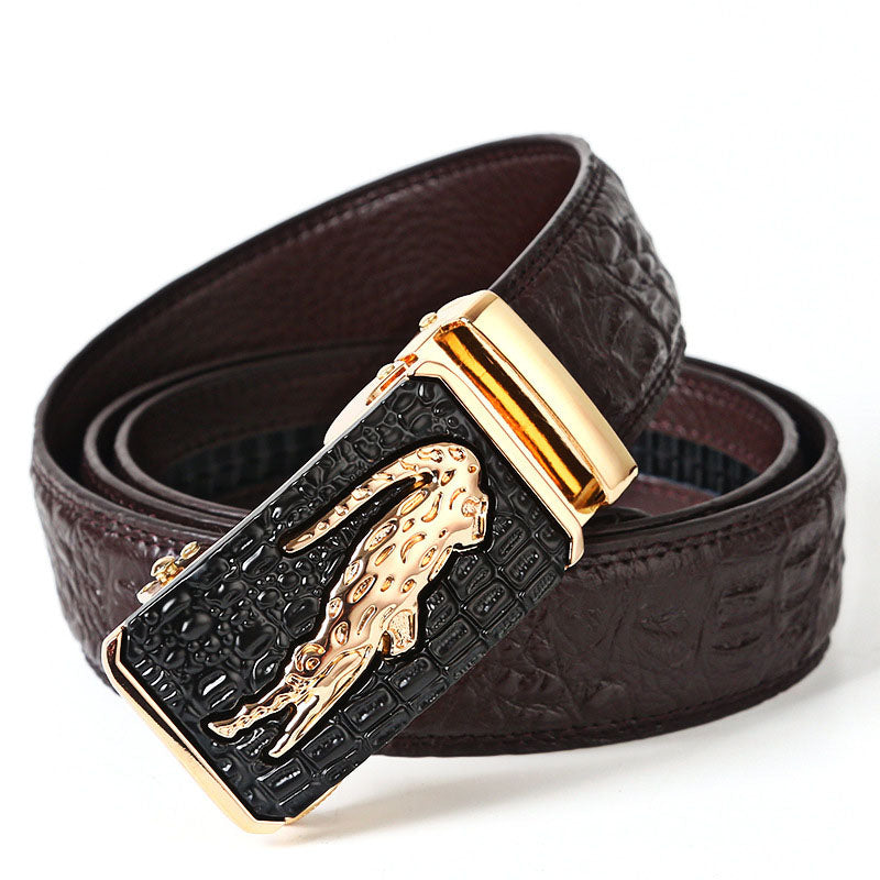 Ceinture en cuir véritable à motif crocodile