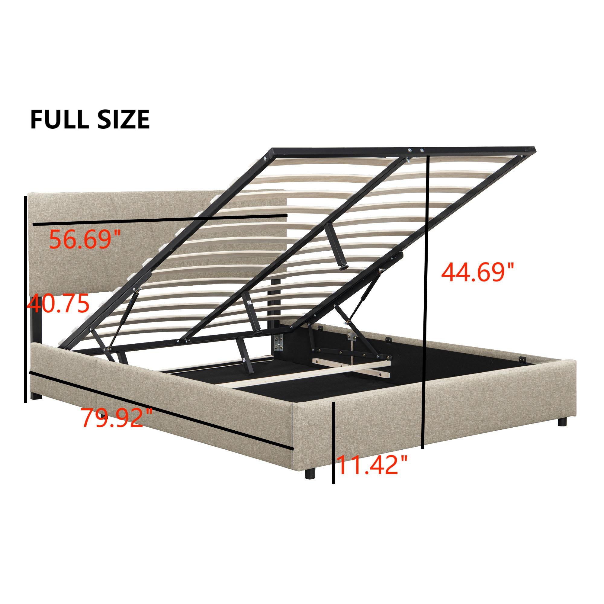 Full Upholstered Platform Bed with Lifting Storage Full Size Bed Frame with Storage and Tufted Headboard