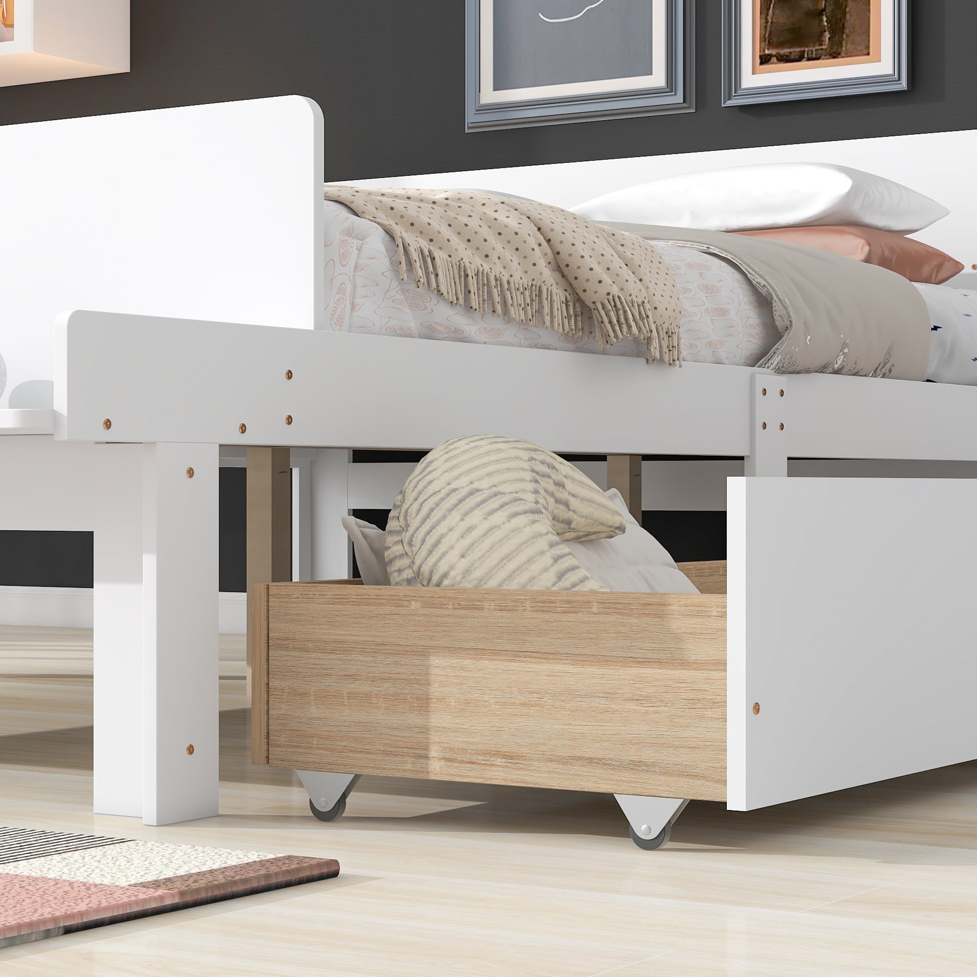 Full Bed with Footboard Bench 2 drawers White