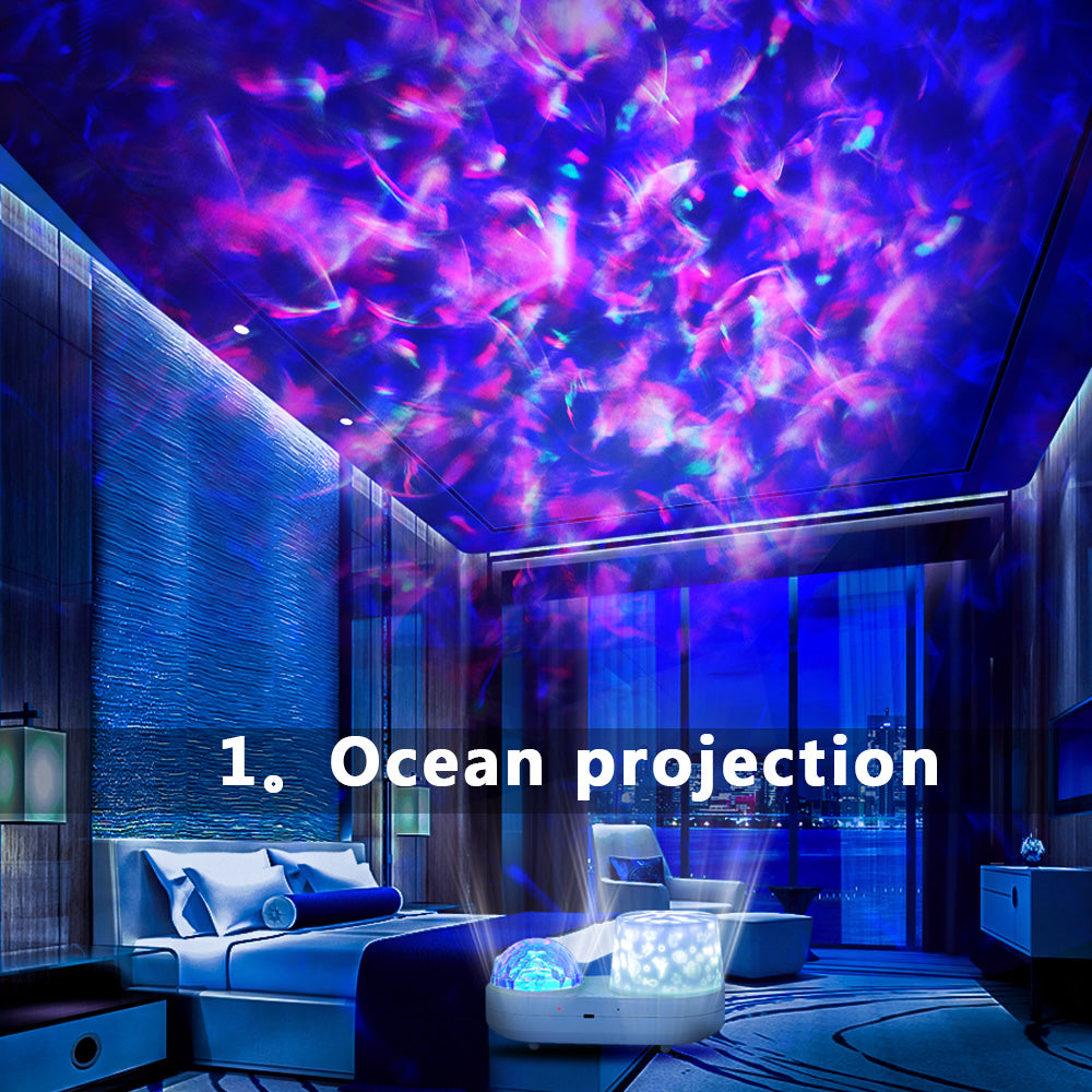 LED New Ocean Rotating Projection Lamp Bedroom 3D Starry Atmosphere Lamp Children Double Starry Sky Lamp