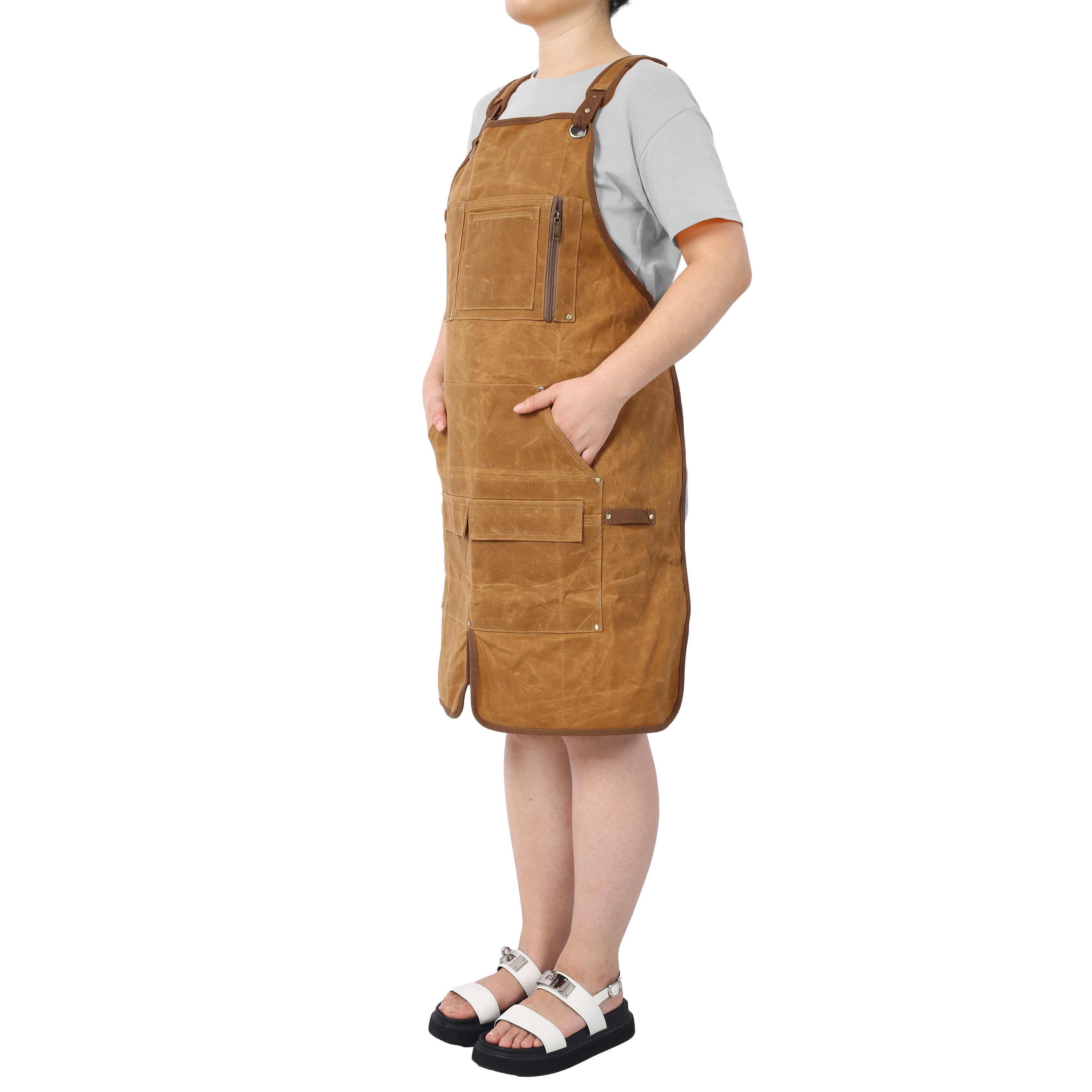 Long heavy-duty waxed canvas tool apron, carpenter apron, carpenter apron, carpenter waterproof 18 ounces