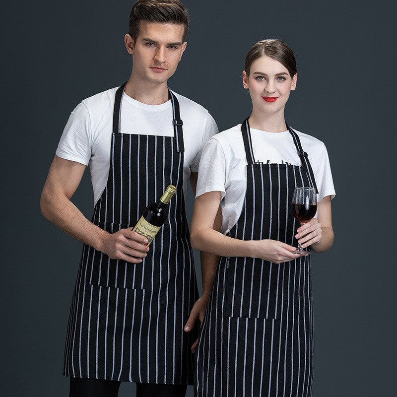 Summer Chef Overalls Men's Fattening Overalls Catering Manicure Apron Black And White Strips