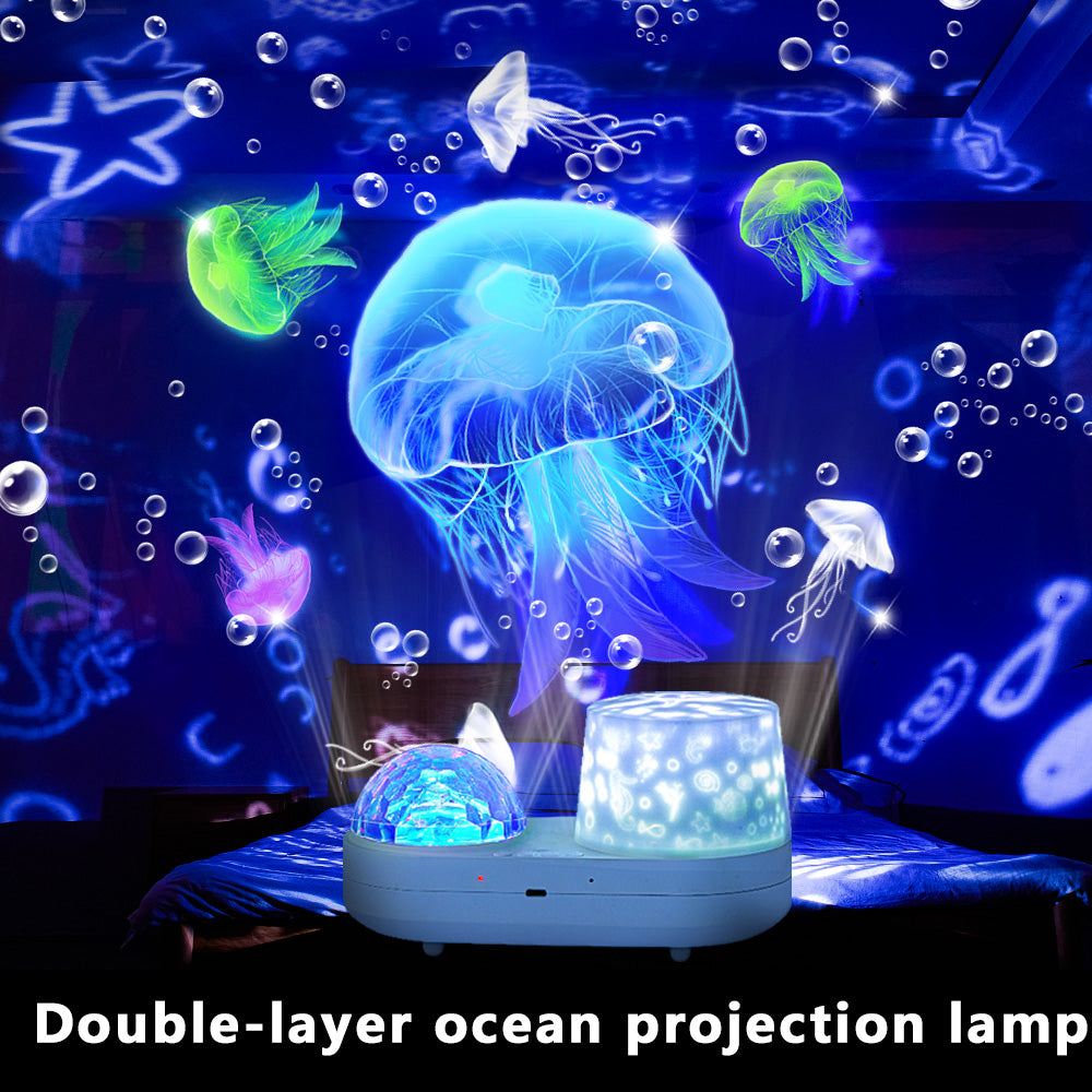 LED New Ocean Rotating Projection Lamp Bedroom 3D Starry Atmosphere Lamp Children Double Starry Sky Lamp