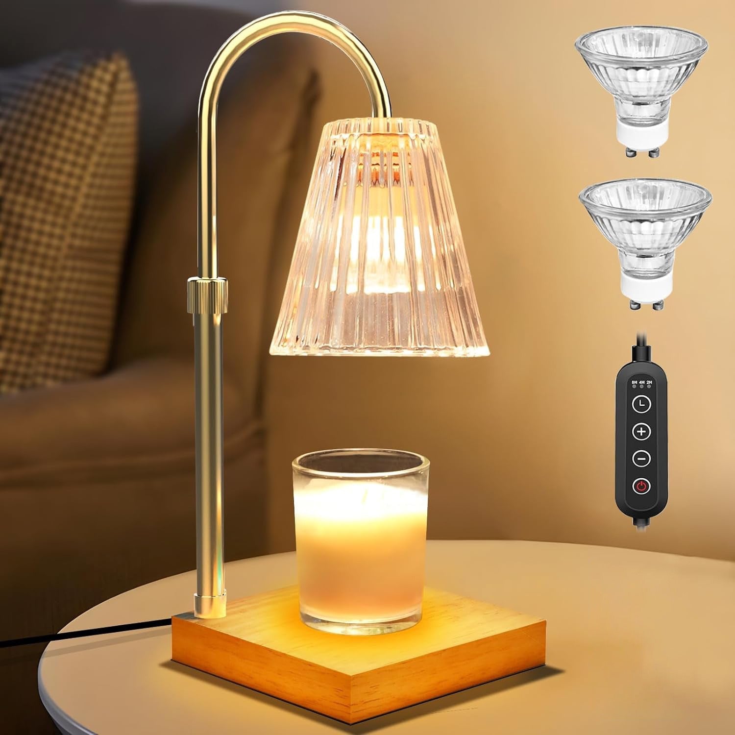 Nouvelle lampe de fusion de cire à minuterie réglable avec fonction d'éclairage à double usage, lampe chauffante pour bougie d'aromathérapie simple et sans fumée