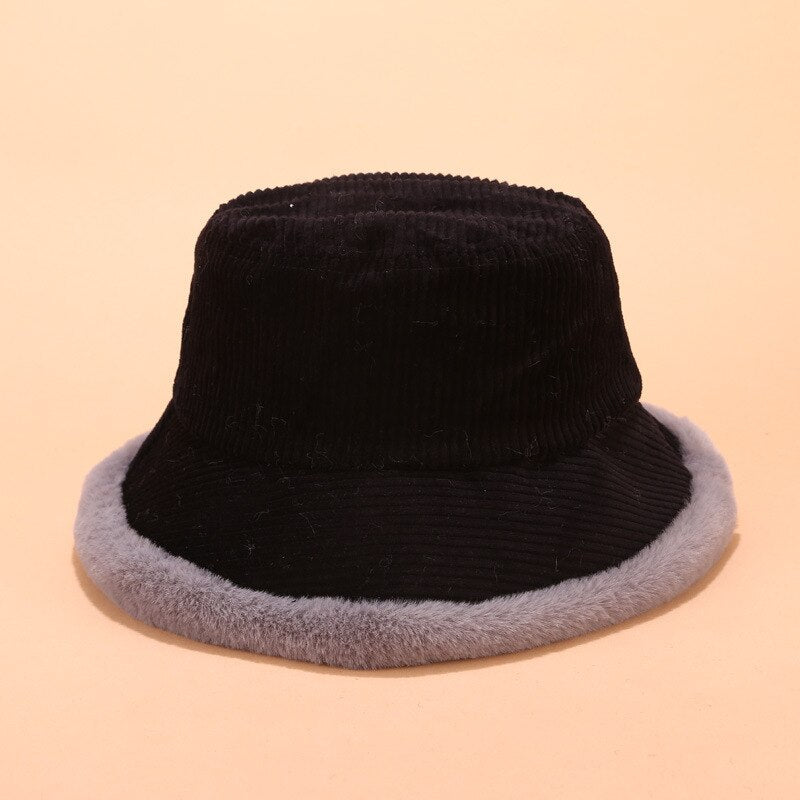 Autumn Winter Bucket Hats Women Corduroy Panama Hat Thick  Warm Plush Fisherman Cap For Girl crimping Basin Hat kapelusz