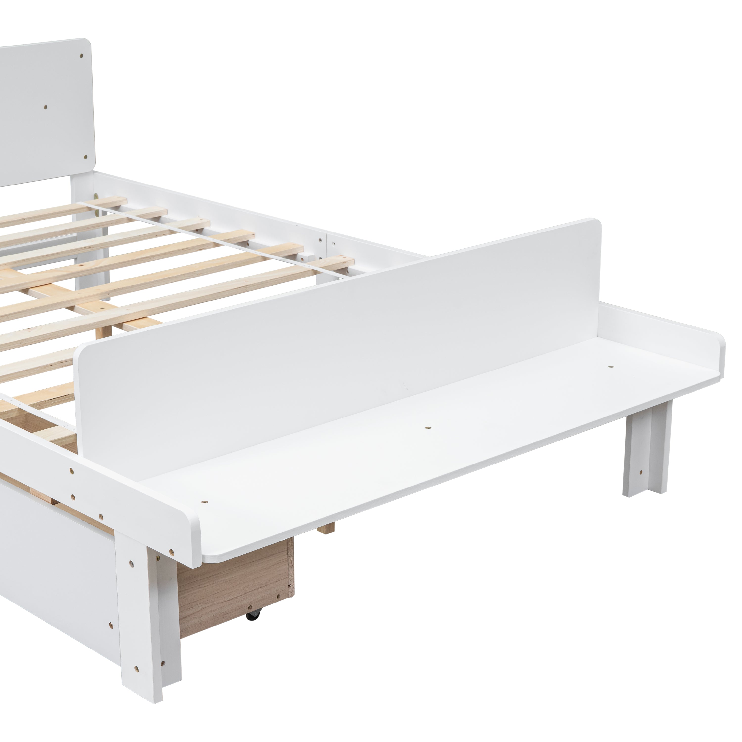 Full Bed with Footboard Bench 2 drawers White