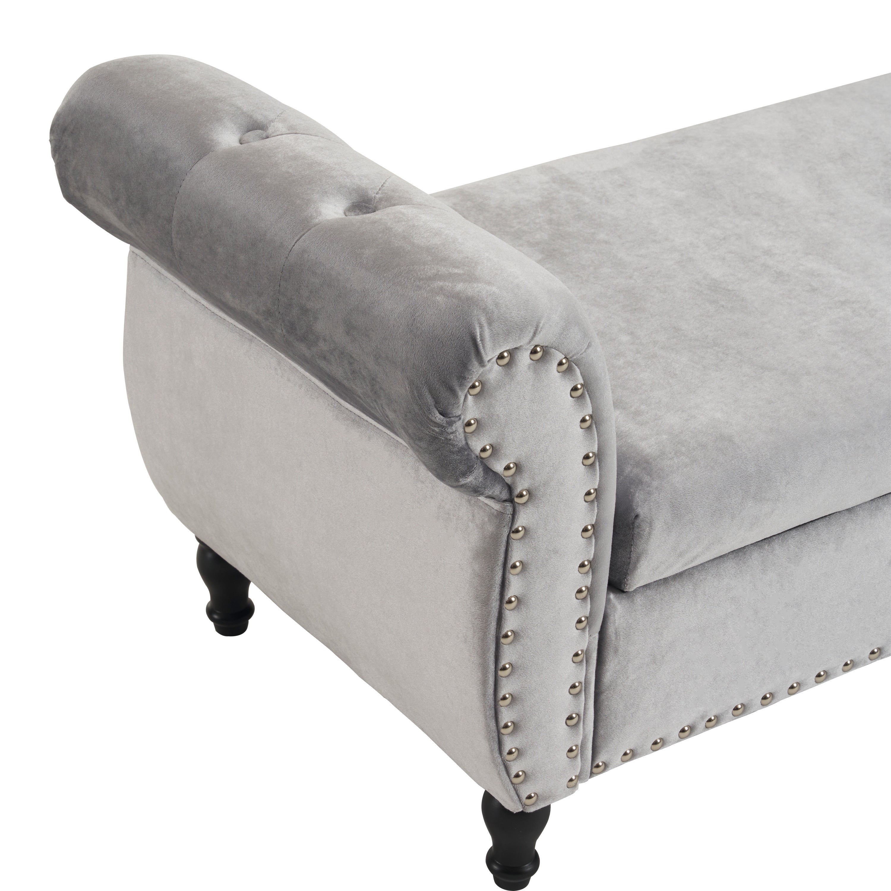 Grey Velvet Multifunctional Storage Rectangular Ottoman Bench