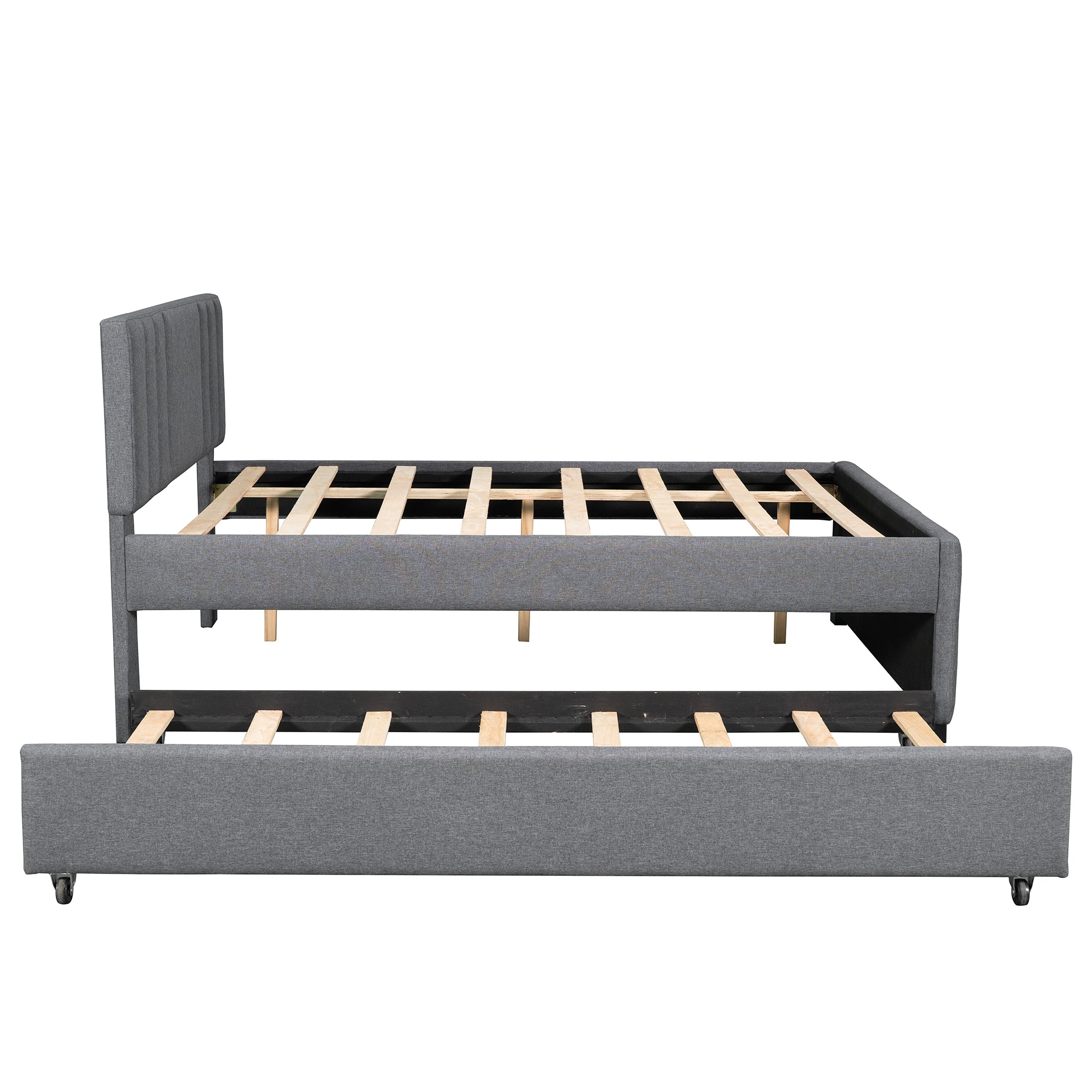 Full Upholstered Platform Bed with Trundle Grey