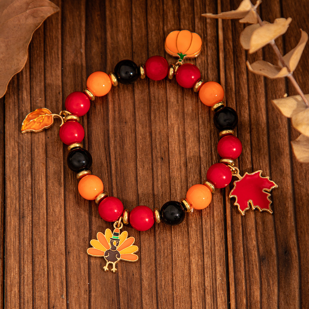 Thanksgiving Creative Maple Leaf Pendant Alloy Bracelet Personalized Letter Pumpkin Bead Bracelet