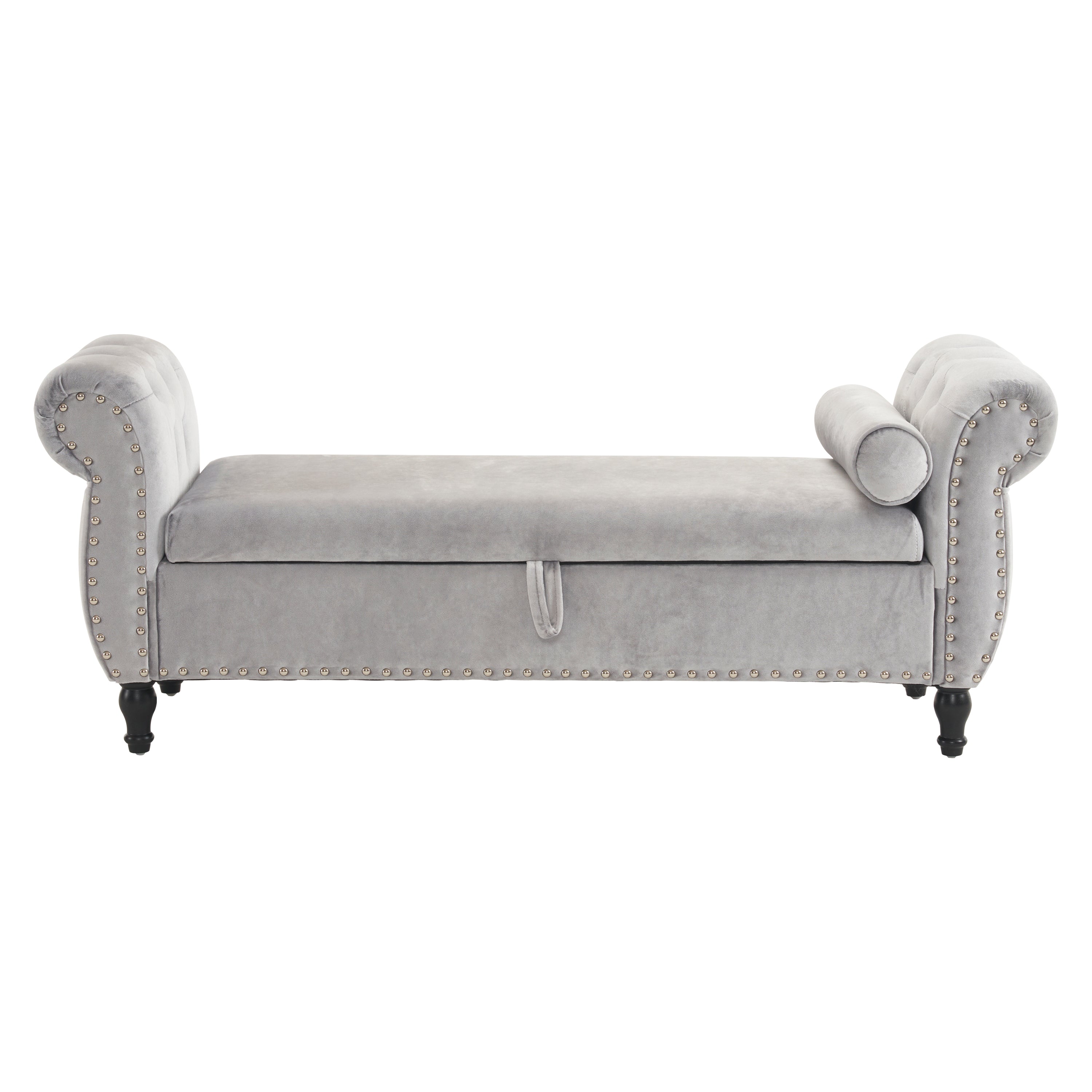 Grey Velvet Multifunctional Storage Rectangular Ottoman Bench