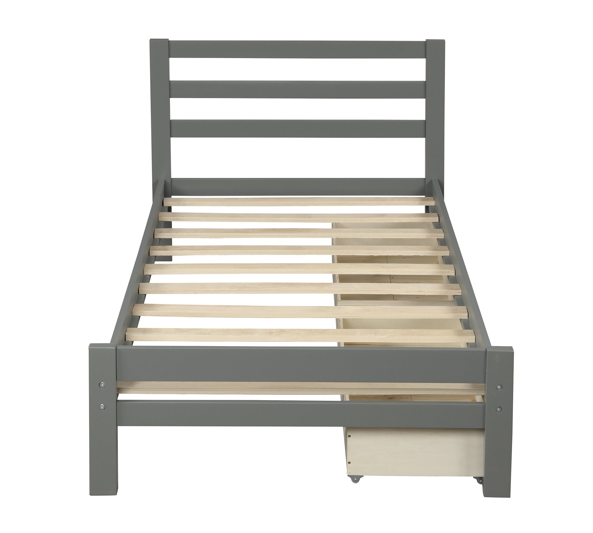 Wood platform bed with two drawers  twin (gray)