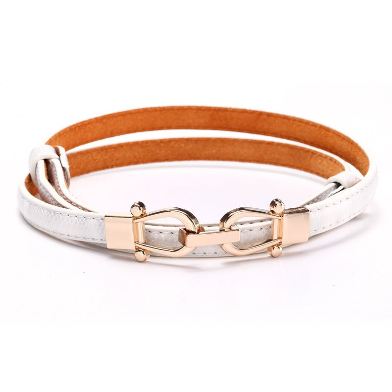 Snake Pattern Crown Button Women's Fine Leather Belt