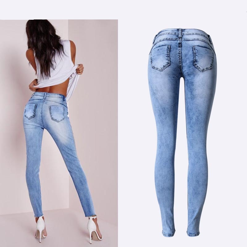 Pantalones vaqueros ajustados de cintura baja con parches de color azul cielo de estilo veraniego para mujer, pantalones vaqueros de tubo de alta elasticidad, pantalones vaqueros sexis con efecto push up, pantalones vaqueros de moda para mujer 