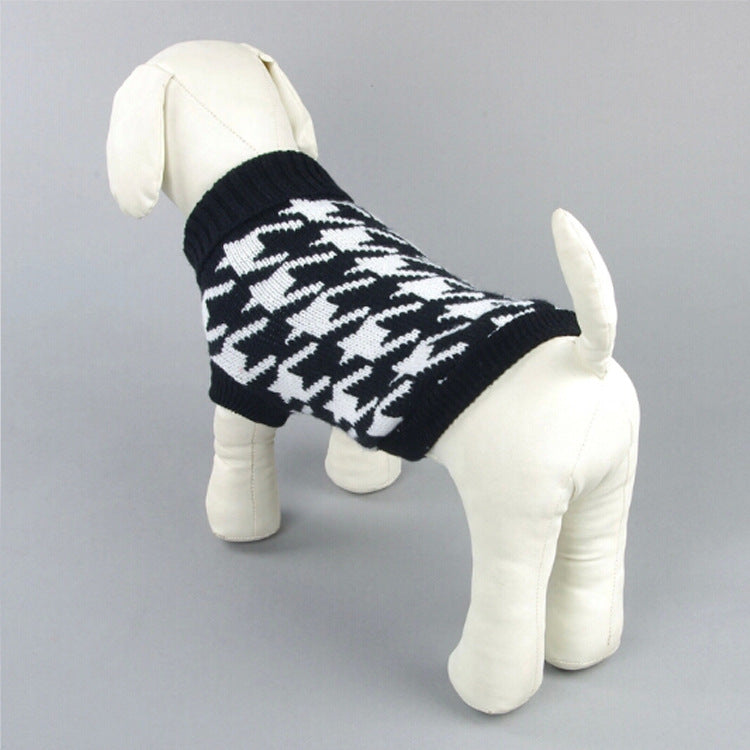 High Quality Simple Dog Sweater Reverse Collar Houndstooth Wool Pet Sweater Classic Pet Clothes