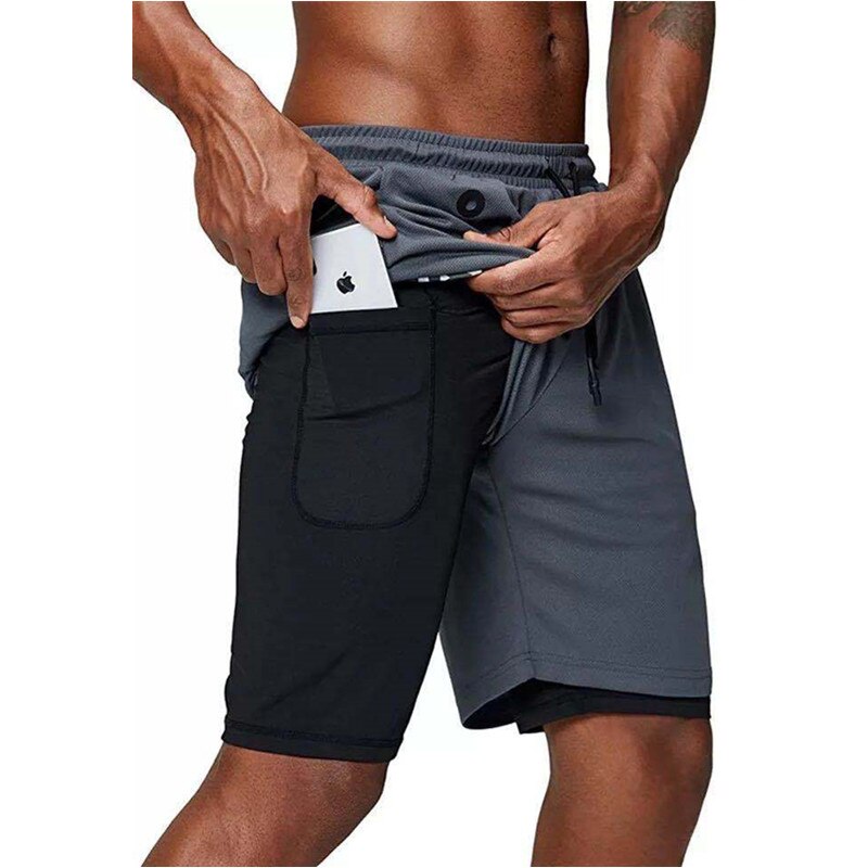 Pantalones cortos de música para hombre, pantalones cortos para correr 2 en 1, pantalones cortos con bolsillos de seguridad, pantalones cortos deportivos de secado rápido, bolsillos incorporados, bolsillos con cremallera en la cadera