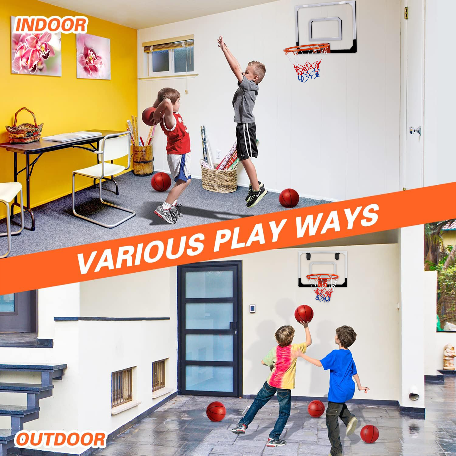 Pro Room Basketball Hoop Over The Door - Wall Mounted Basketball Hoop Set - Indoor Basketball Hoop