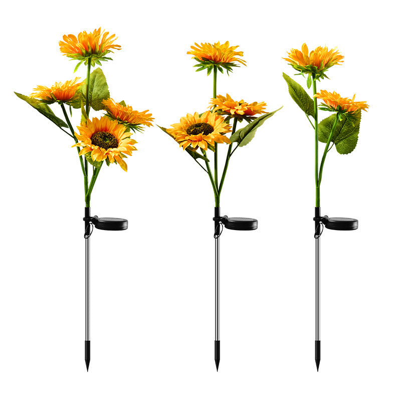 Solar Lamp Ground Plug Lamp Three Head Four Head Sunflower Simulation Flower Lamp Garden Garden Landscape Lamp