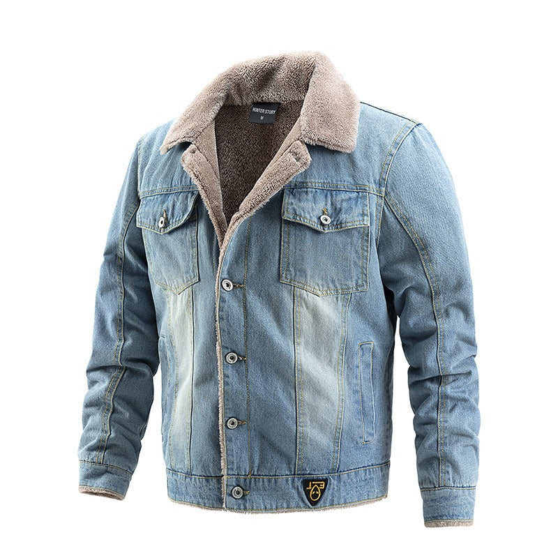 Manteau en jean pour homme, veste d'automne et d'hiver, tendance décontractée en peluche