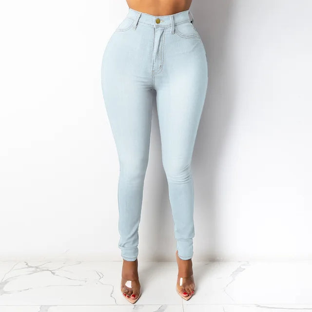 New 5 Colors High Waist Thin Jeans For Women Fashion Casual Slim Elastic Denim Pencil Pants