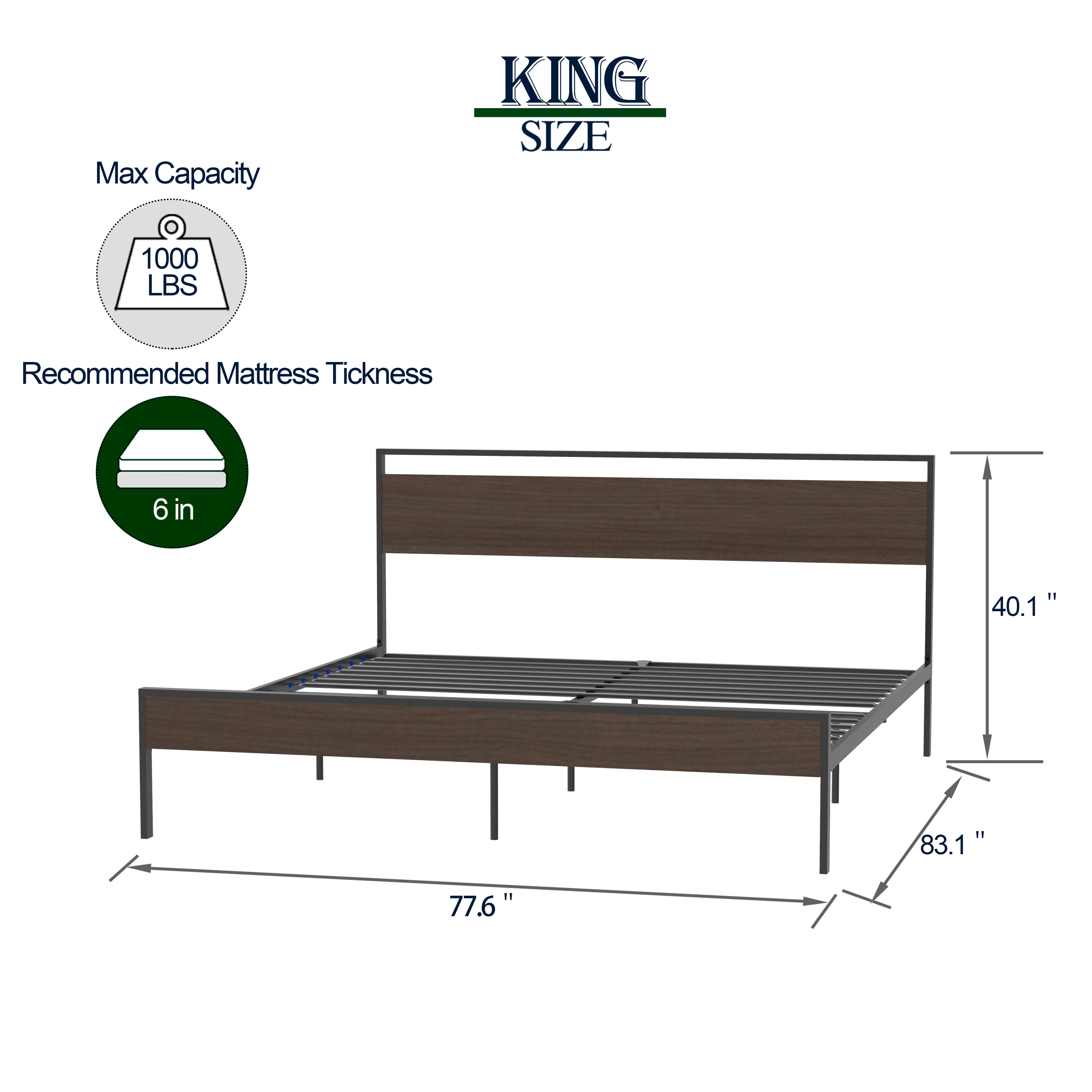 Ceres Metal Bed Black with Walnut wood Headboard&Footboard King