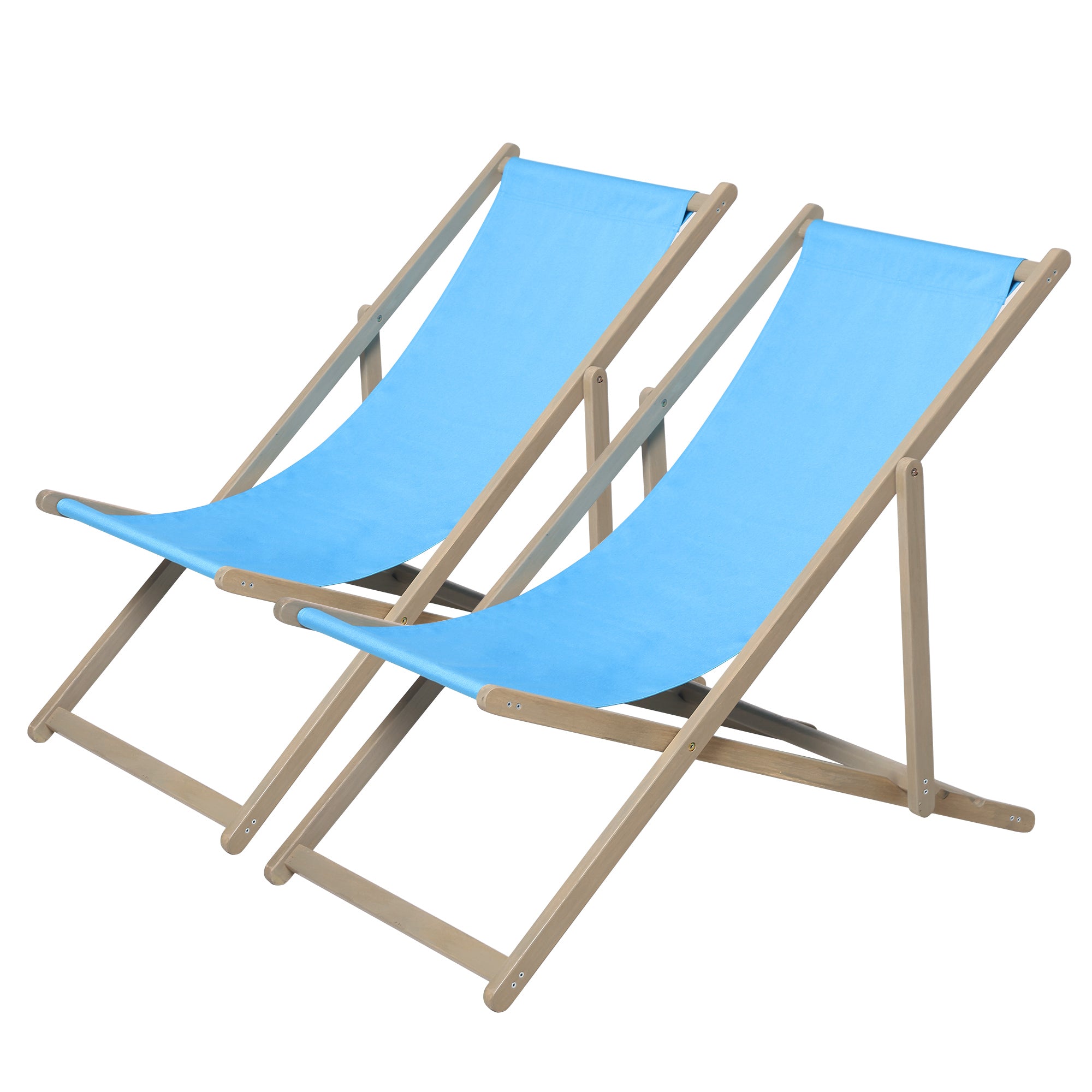 Beach Sling Patio Chair Set of 2,Wooden Folding Outdoor Chairs for Outside 3 Level Height Adjustable, Portable Reclining Beach C